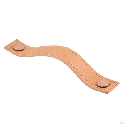 Poignée de meuble oblongue Aviano 128 Cuir Marron Clair et Cuivre