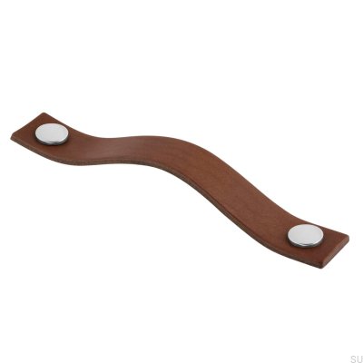 Poignée de meuble oblongue Levanto 128, cuir marron avec chrome