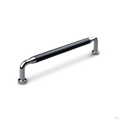 Poignée de meuble oblongue Posta Swept 160 Chrome Poli avec Cuir Noir