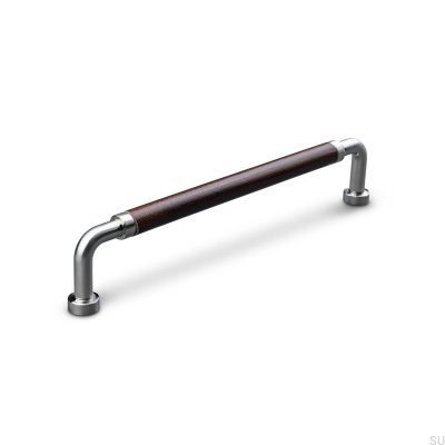 Poignée de meuble oblongue Posta Swept 128 Argent Brossé avec Cuir Marron