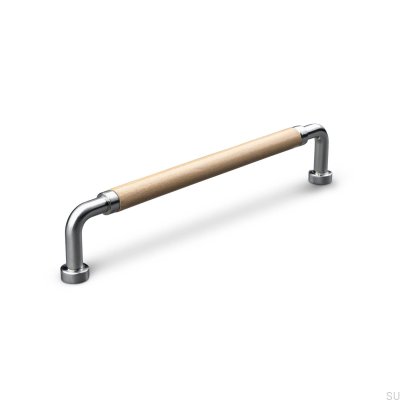 Poignée de meuble oblongue Posta Swept 160 Argent Brossé avec Cuir Marron Clair