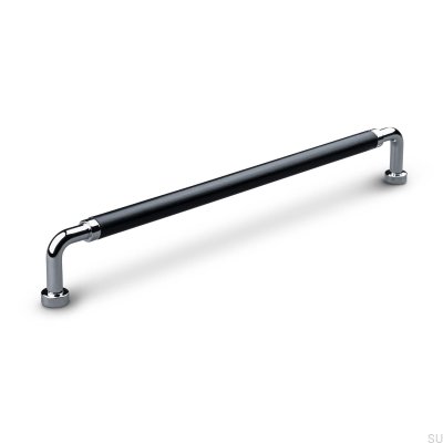 Poignée de meuble oblongue Posta Swept 224 Chrome Poli avec Cuir Noir