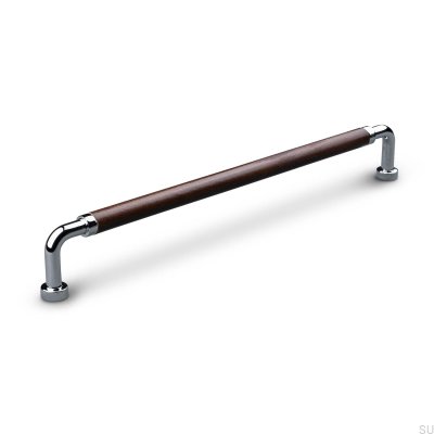 Poignée de meuble oblongue Posta Swept 224 Chrome Poli avec Cuir Marron