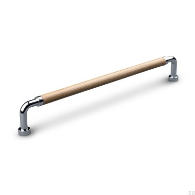 Poignée de meuble oblongue Posta Swept 224 Chrome Poli avec Cuir Marron Clair