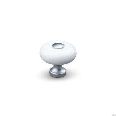 Bouton de meuble Tods 30 Porcelaine Blanc avec Argent