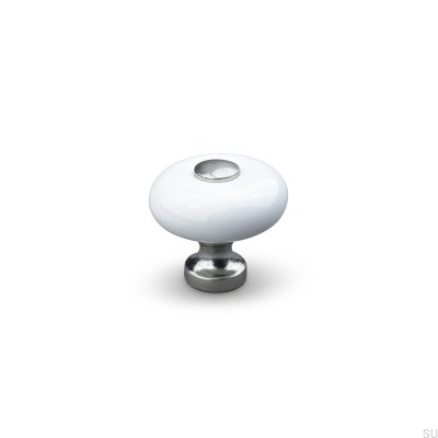 Bouton de meuble Tods 30 en porcelaine blanche avec argent brossé