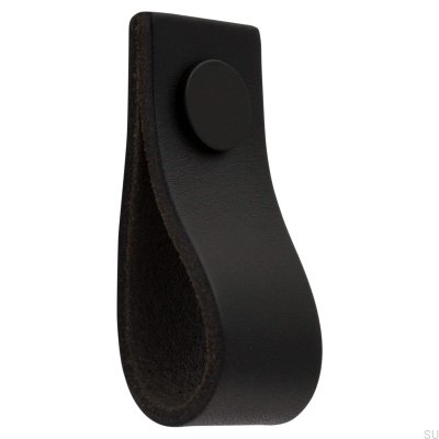 Bouton de meuble en cuir Loop Ari noir et noir