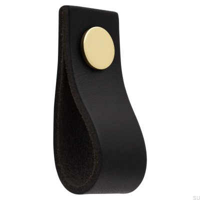 Bouton de meuble en cuir Loop Ari, noir et doré