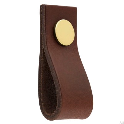 Bouton de meuble en cuir Loop Ari, marron et doré