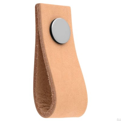 Bouton de meuble en cuir marron clair Loop Ari avec chrome poli