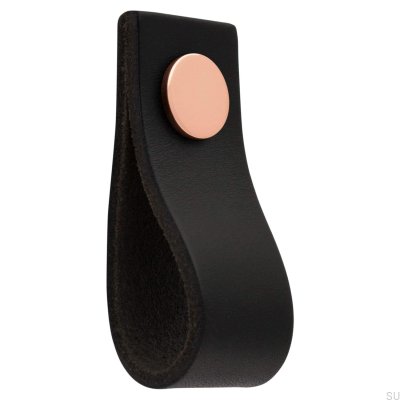 Bouton de meuble en cuir Loop Ari noir et cuivre