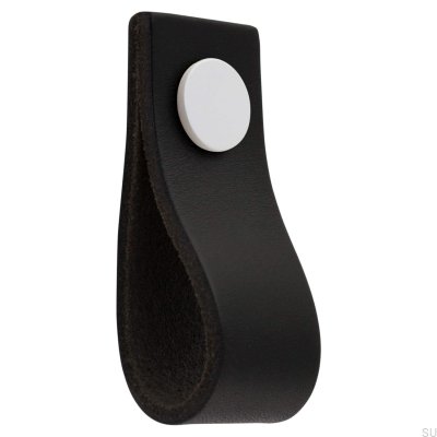 Bouton de meuble en cuir Loop Ari, noir et blanc