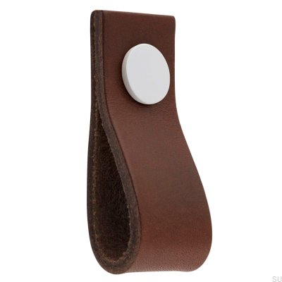 Bouton de meuble en cuir Loop Ari, marron et blanc