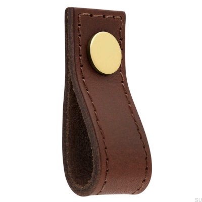 Bouton de meuble en cuir marron et doré Loop Avio