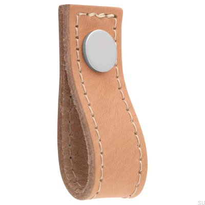 Bouton de meuble en cuir marron clair Loop Avio avec chrome poli