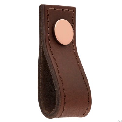 Bouton de meuble en cuir marron Loop Avio avec cuivre