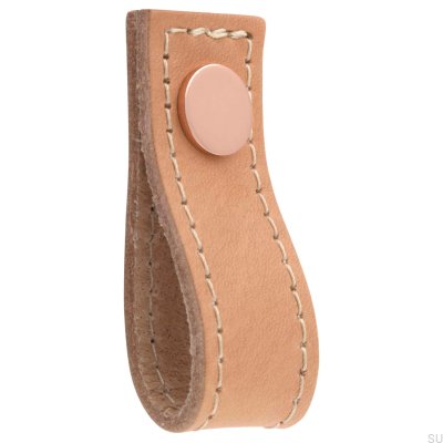 Bouton de meuble en cuir marron clair Loop Avio avec cuivre