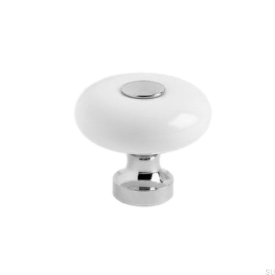 Bouton de meuble SP5 Porcelaine blanche, chrome poli