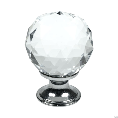 Bouton de meuble en diamant Verre taillé avec une base en argent