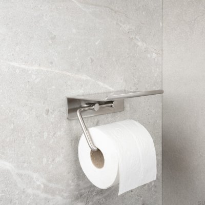 Porte-papier toilette avec étagère Base Acier Brossé