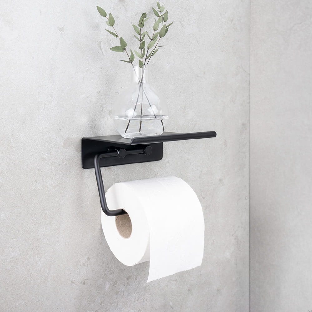 60608-41 Uchwyt na papier toaletowy z półką Base Metalowy Czarny Mat