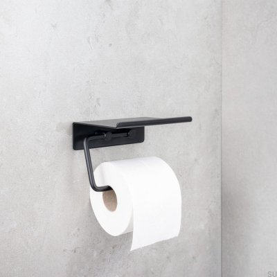Porte-papier toilette avec étagère Base Acier Noir Mat