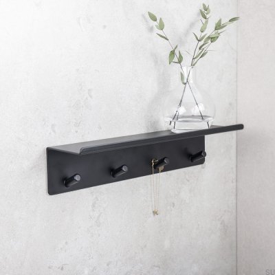 Support mural avec étagère, base, acier noir mat