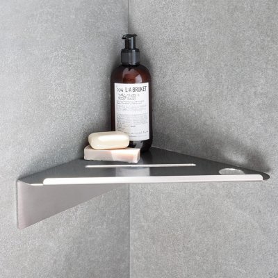 Etagère de salle de bain d'angle Base, acier brossé
