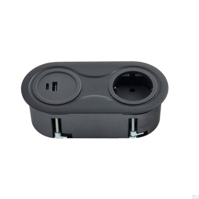 Double prise avec USB Infini Noir Mat