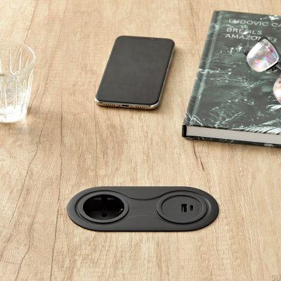 Double prise avec USB Infini Noir Mat