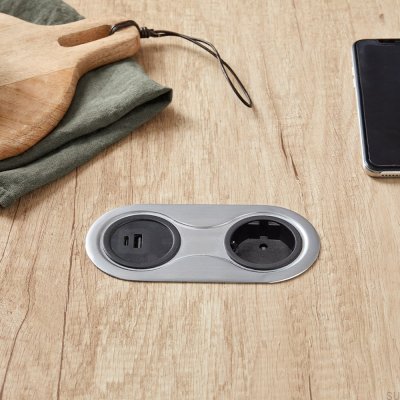 Prise USB Double Infini Argent Brossé