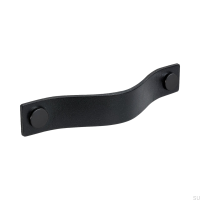 Poignée de meuble Loop 128, noire avec cuir noir