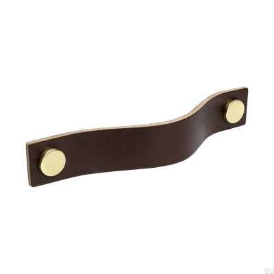 Loop 128 poignée de meuble allongée, cuir marron avec laiton