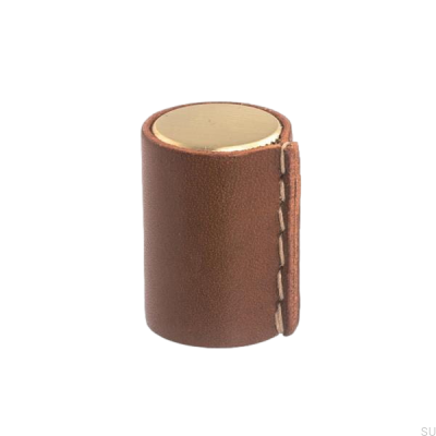 Bouton de meuble Läderknopp Or brossé avec cuir