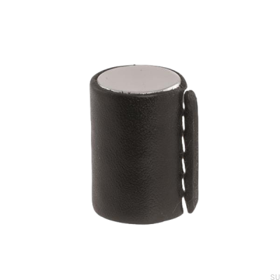 Bouton de meuble Läderknopp en chrome poli avec cuir noir