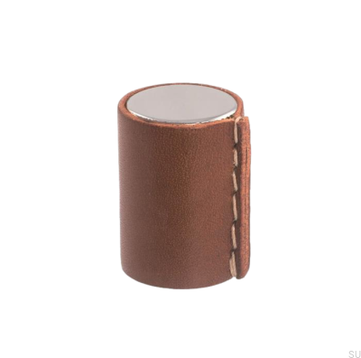 Bouton de meuble 0132 Chrome poli avec cuir marron