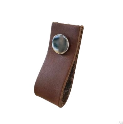 Poignée de meuble Loop Cuir Marron avec Chrome
