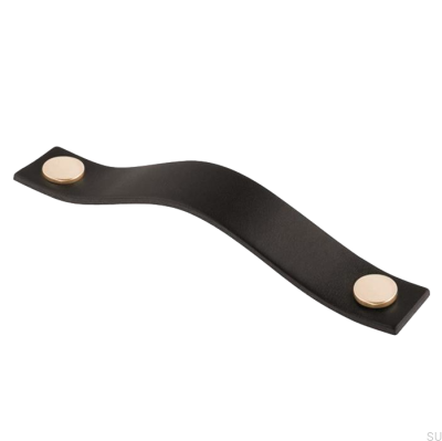 Poignée de meuble allongée 0156L Cuir Noir avec Doré