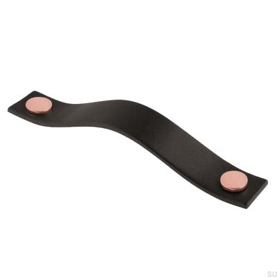 Poignée de meuble allongée 0156L Cuir Noir avec Cuivre