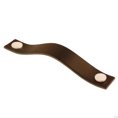 Poignée de meuble oblongue 0156L Cuir Marron avec Doré