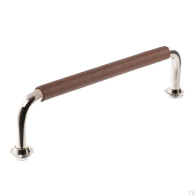 Poignée de meuble oblongue 1131LS 1353 128 Nickel poli avec cuir marron