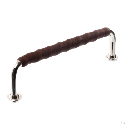 Poignée de meuble oblongue 1132LL 1353 128 Nickel poli et cuir marron