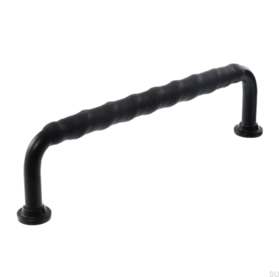 Poignée de meuble oblongue LL 1353 128 Noir avec Cuir Noir