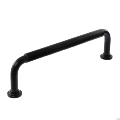 Poignée de meuble oblongue LS 1353 128 Noir avec Cuir Noir