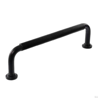 Poignée de meuble oblongue LS 1353 96 Noir avec cuir noir