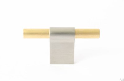 Bouton de meuble T-Bar Line Mix 60 Acier brossé avec laiton brossé