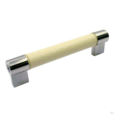 Poignée de meuble longue 1700 192 Nickel brossé avec cuir blanc