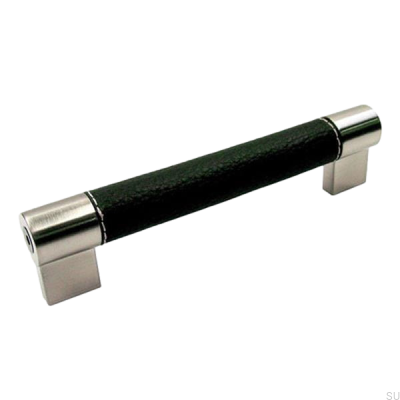 Poignée de meuble longue 1700 192 Nickel brossé avec cuir noir
