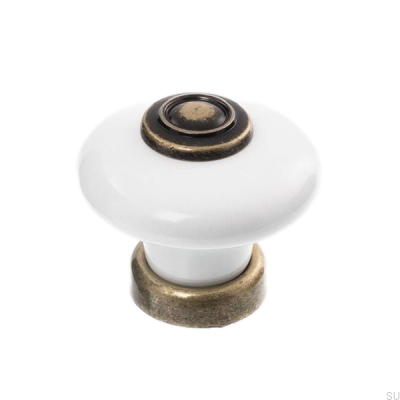 Bouton de meuble 3851 Porcelaine avec bronze antique
