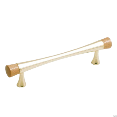 Poignée de meuble allongée 4955 Or avec éléments en bois